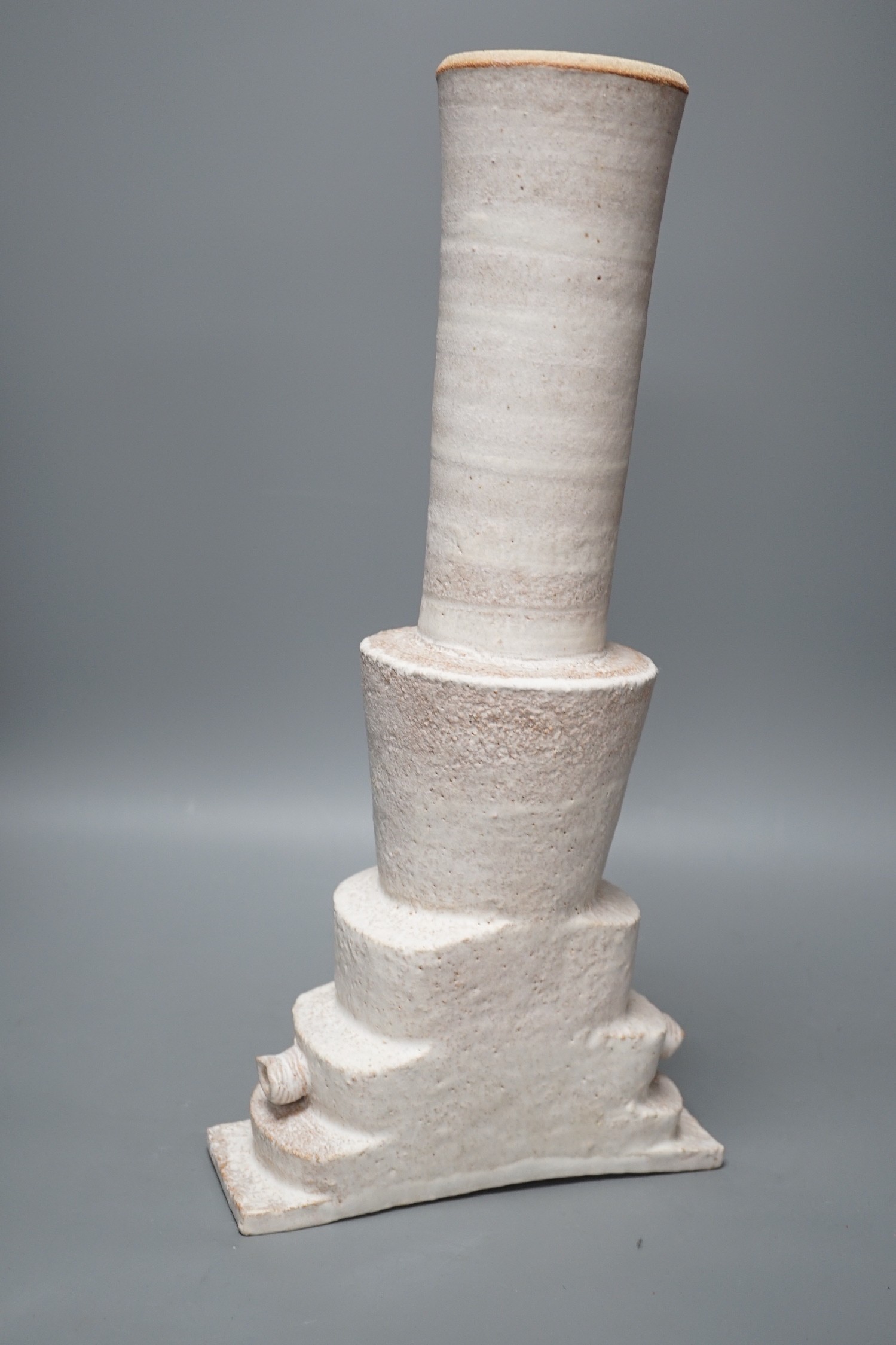 An unusual white glazed Studio pottery vase, 44cms high